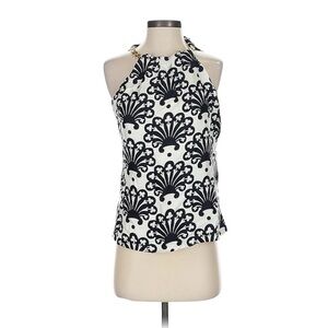 Milly Silk Halter Top Black White Baroque Print 2 XS